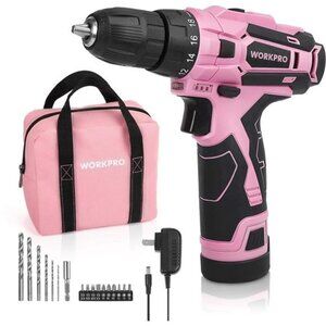Pink Cordless Drill Driver Set, 12V Electric Screwdriver Driver Tool Kit